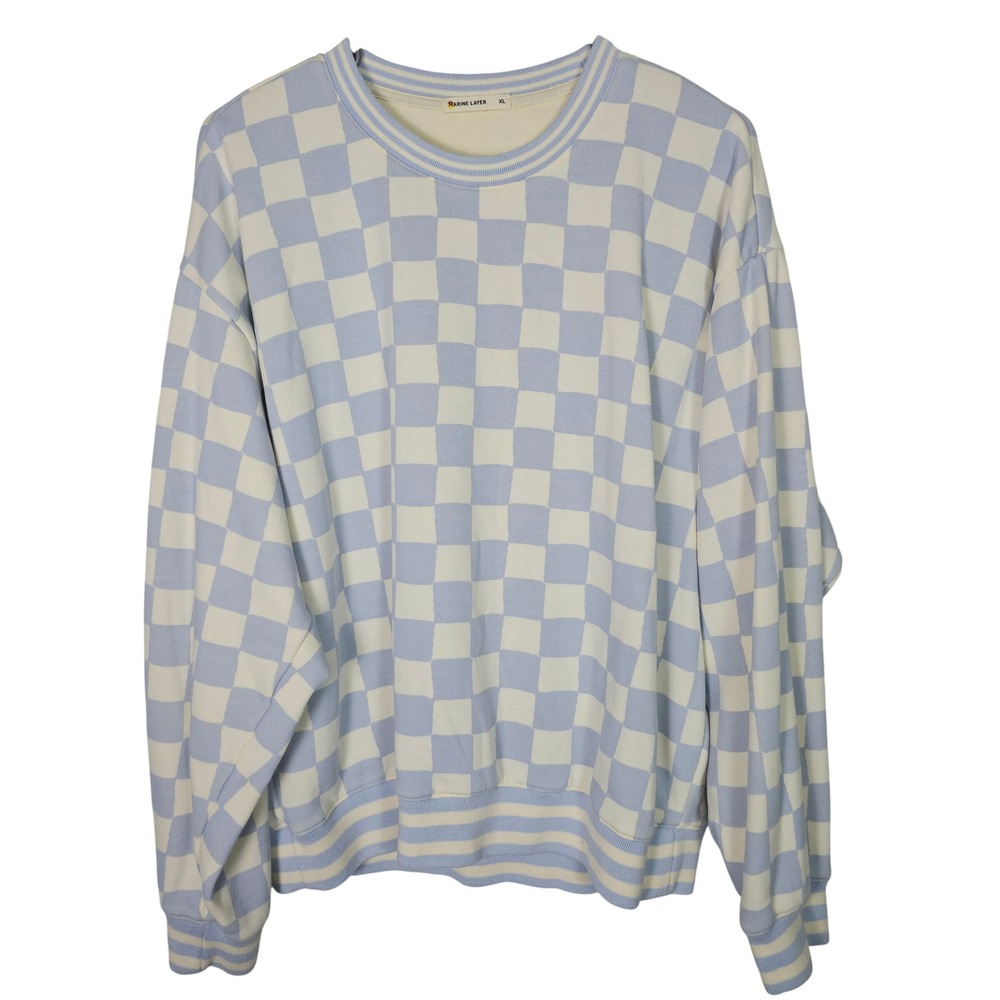 Marine Layer Checkered Sweatshirt Blue Cream Mens XL